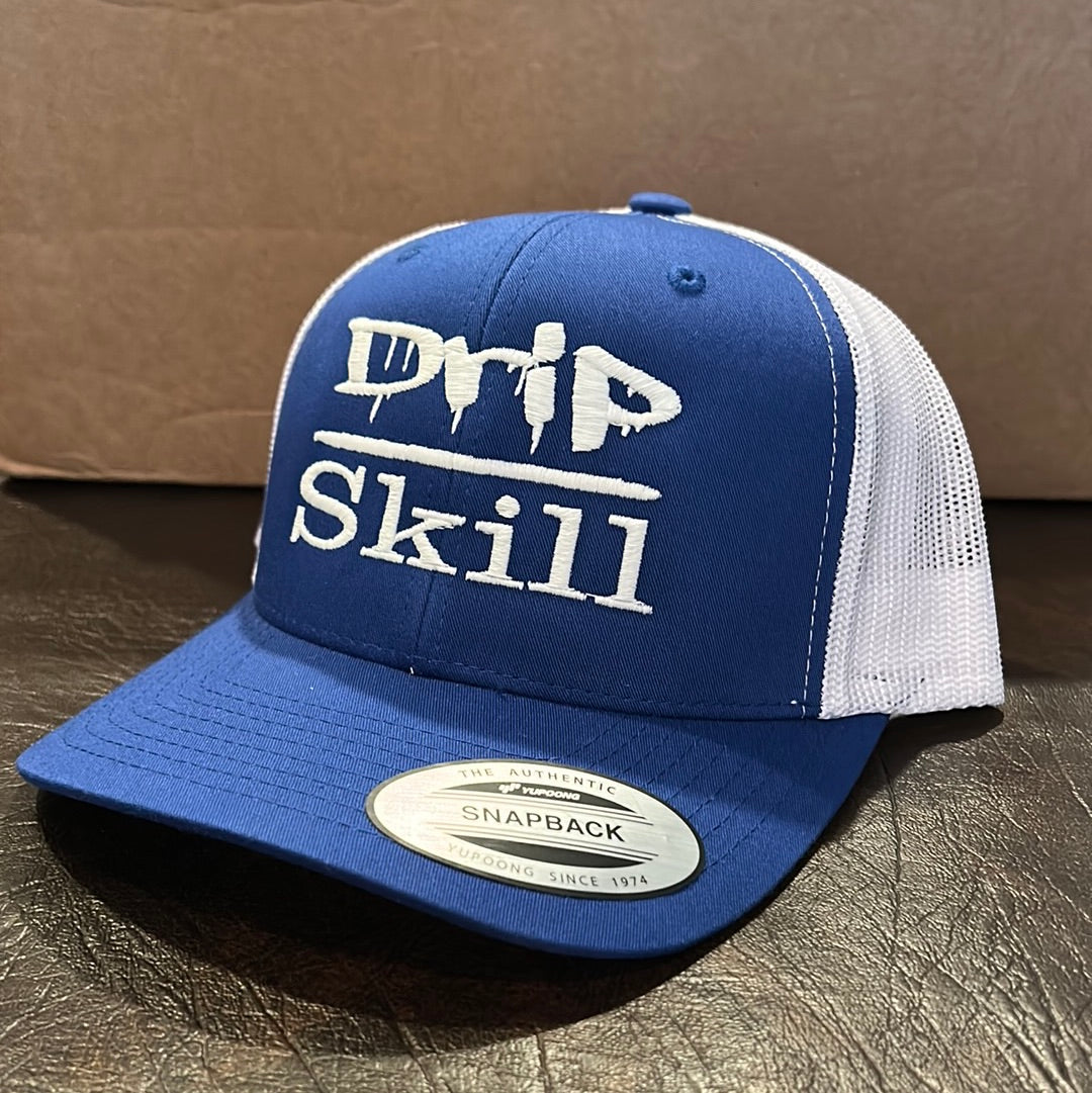 Trucker SnapBack - Blue/White - Drip over skill - white (glow in the dark)