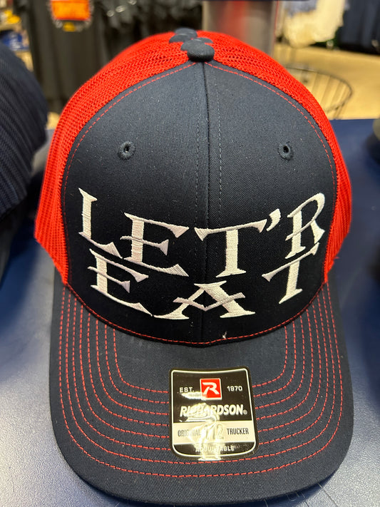Red and Blue Trucker SnapBack hat - Let’r Eat (White)